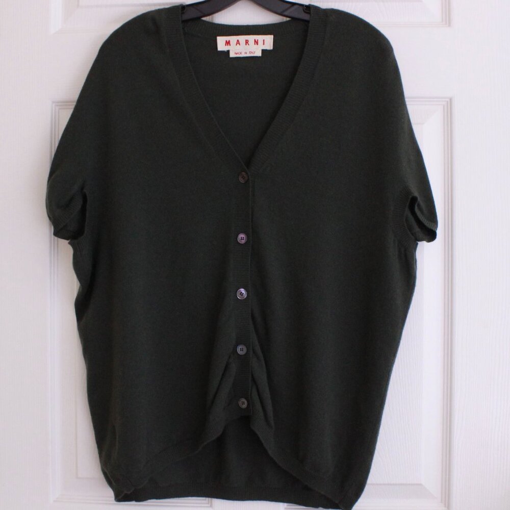 Marni Cashmere V Neck Green Short Sleeve Button Front Cardigan